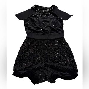 Weissman Velvet biketard bodice with sequin velvet shorts Size MA